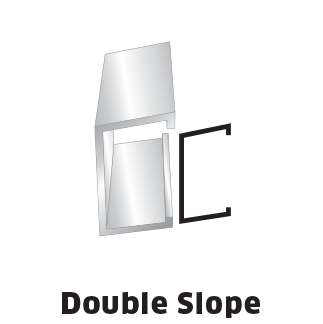 Diagram of a double-sloped metal shape with a separate black C-channel shape.