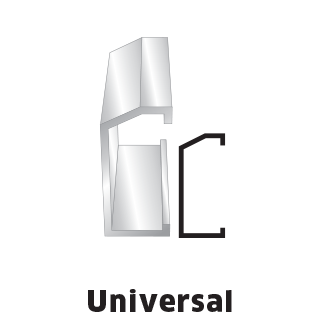 Diagram of a universal metal framing profile and a simple C-shaped profile, both in silver.