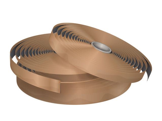 Two rolls of copper-colored flashing tape, used for sealing and weatherproofing.