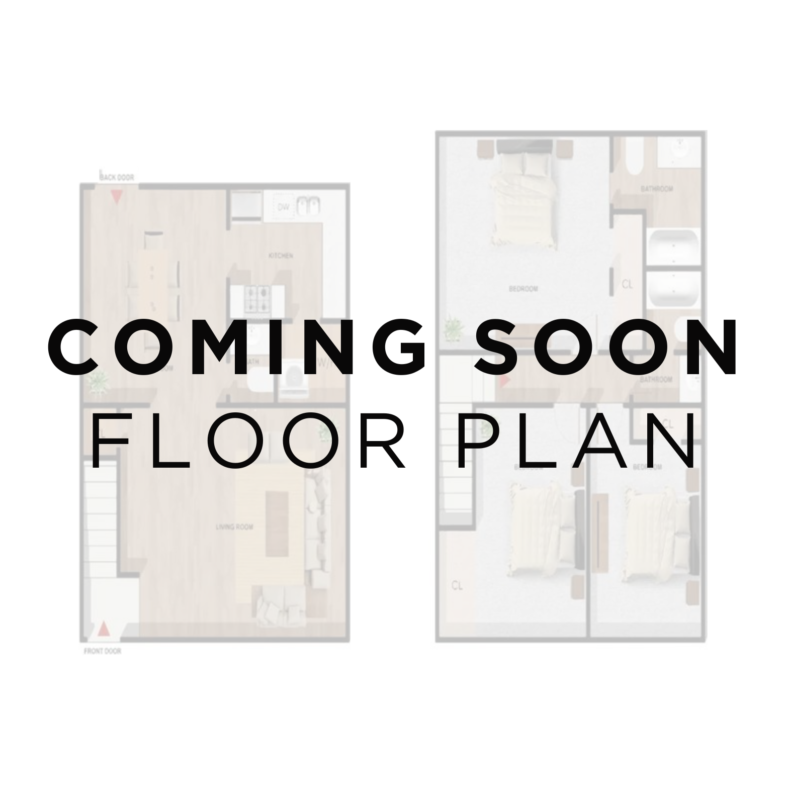 “COMING SOON FLOOR PLAN” text over two pale apartment floor plan thumbnails
