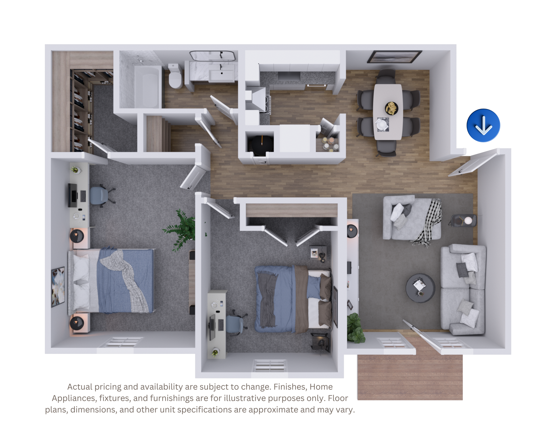 Black-and-white house floor plan with labeled rooms, doors, hallways, and bathrooms.