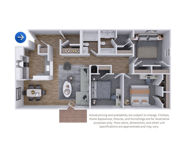 Black-and-white house floor plan with labeled rooms, doors, hallways, and bathrooms.