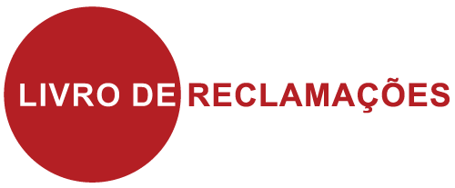 Um círculo vermelho com as palavras livro de reclamações em letras brancas