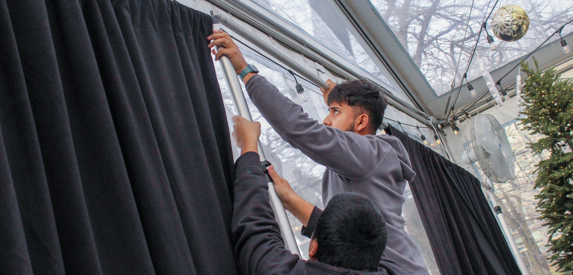 Black Pipe and Drape being set up