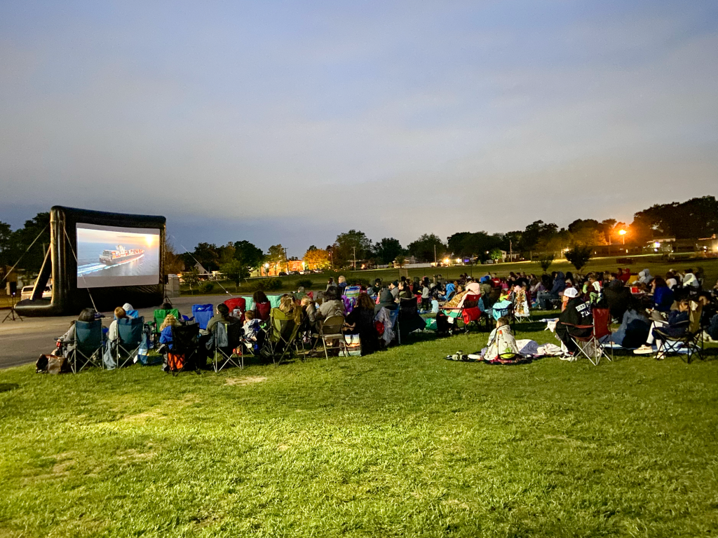 Outdoor movie night for event rental. Giant Movie Screen.