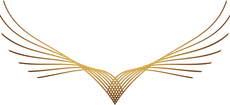 Gold wing-like abstract line art on a white background