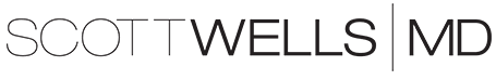 "SCOTT WELLS | MD" in black, sans-serif font, with a vertical line.