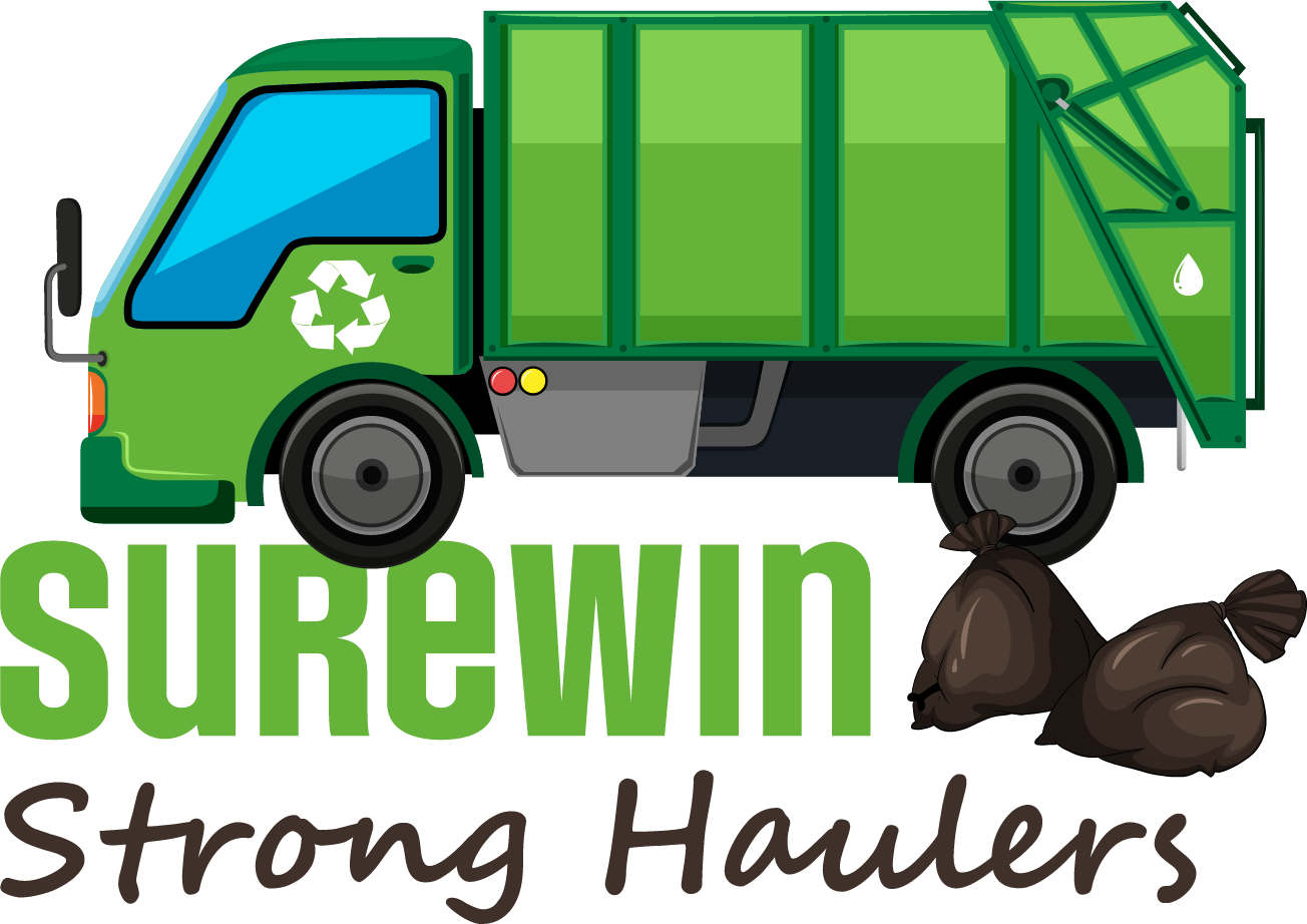 Green garbage truck with logo