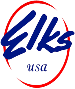 Blue “Elks” script logo with red oval and small “usa” text