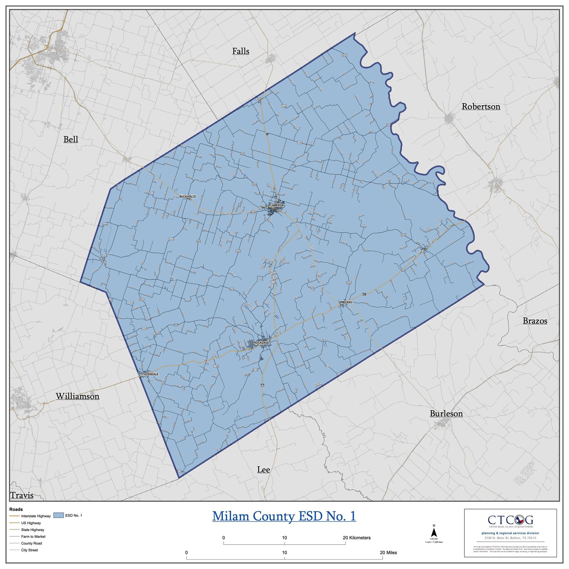 A map of milan county isd no 1 coverage area