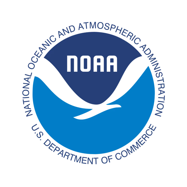 NOAA seal with blue and white wave emblem and U.S. Department of Commerce text