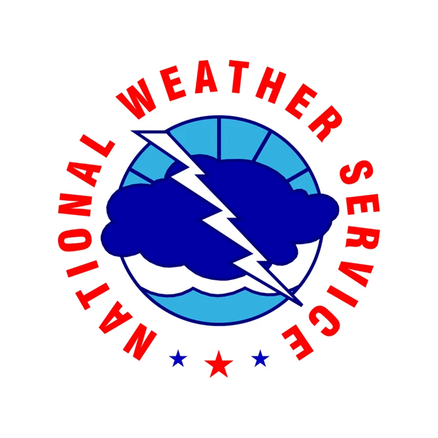National Weather Service logo with blue cloud, lightning bolt, and red circular text
