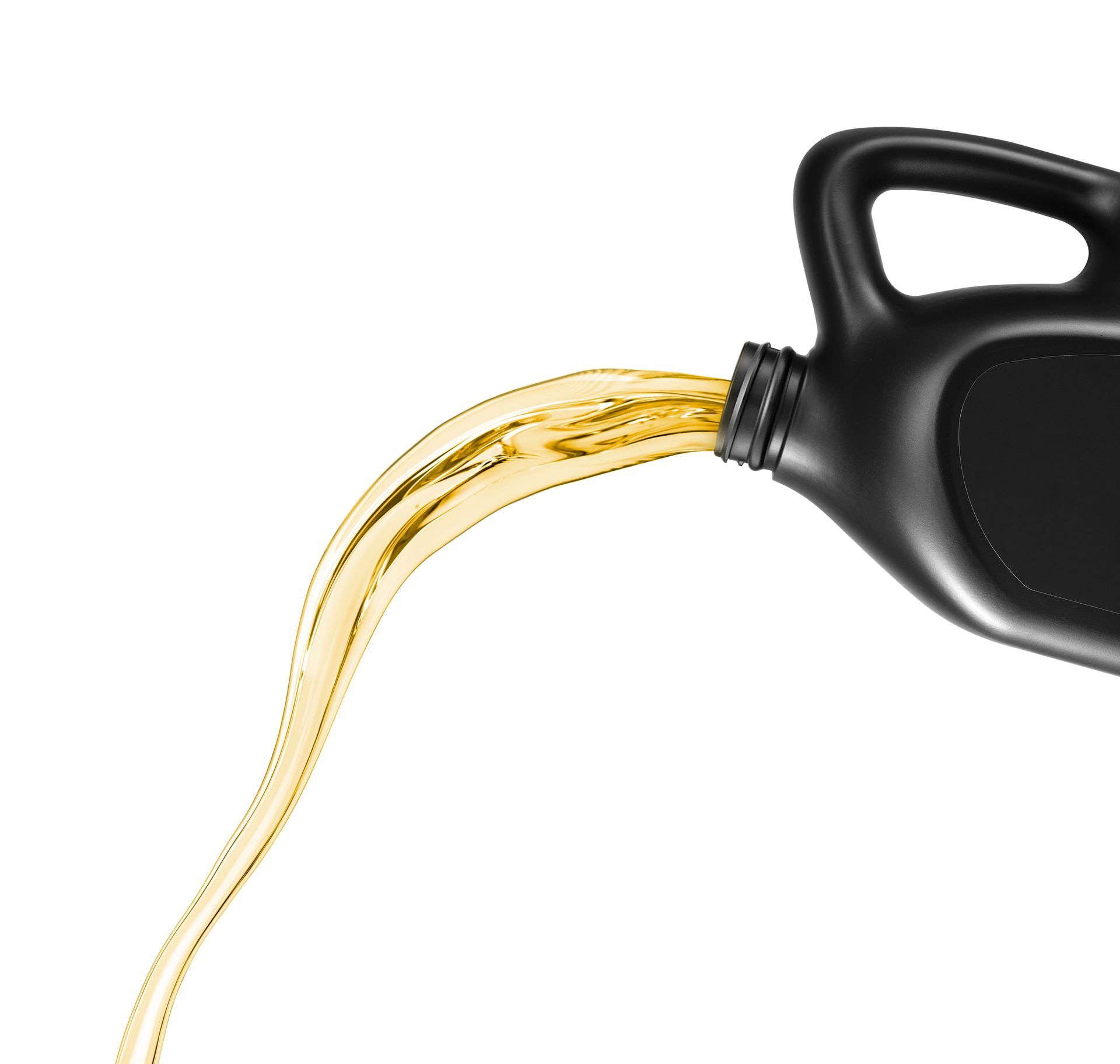 Black oil container pouring yellow oil.