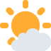 Sun behind white cloud with orange rays on a light blue background