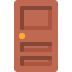 Brown building icon with a yellow dot and horizontal lines on a white background