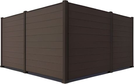 Brown wooden privacy fence corner section on a plain white background