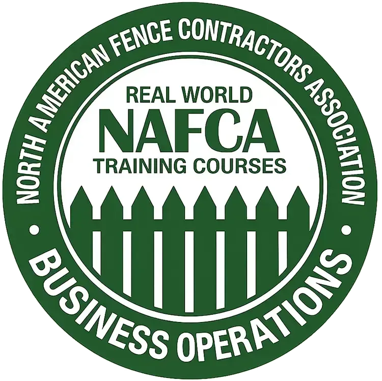 NAFCA training courses logo with green circular border and white fence icon