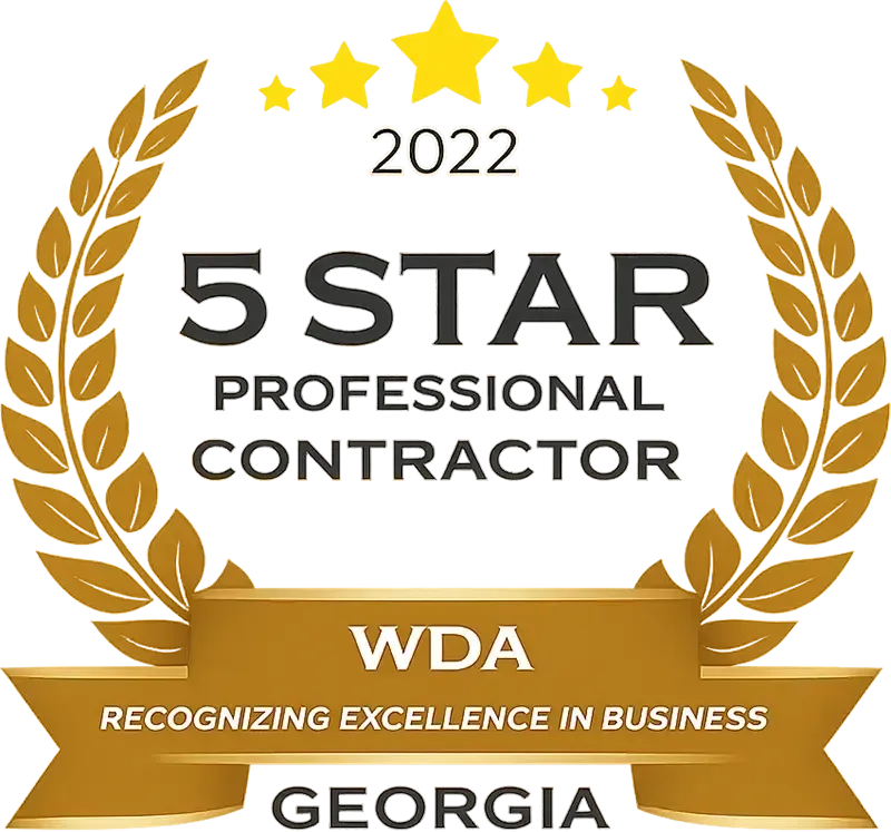 2022 5 Star Professional Contractor award badge with gold laurel wreath, WDA, and Georgia text