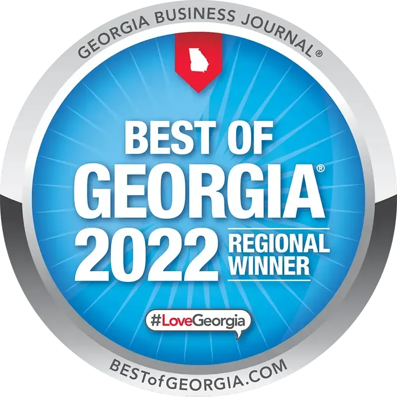 Georgia Business Journal “Best of Georgia 2022” regional winner badge in blue and silver with red Georgia icon