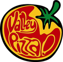 Valley Pizza logo with red and yellow lettering inside a tomato-shaped design with green stem