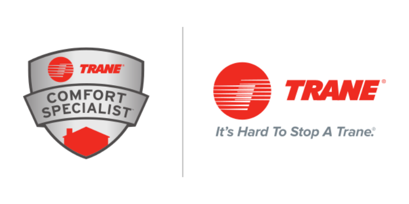Two Trane logos: a shield with 