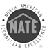 NATE logo: a dark circle with "NATE" inside a house outline, surrounded by "North American Technician Excellence."