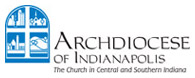 Archdiocese of Indianapolis logo with a blue cross, buildings, and text.