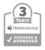 HomeAdvisor screened and approved badge. Displays "3 Years" and checkmark verifying approval.