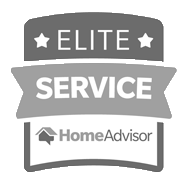 HomeAdvisor "Elite Service" badge with gray and white elements.