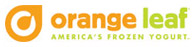 Orange Leaf frozen yogurt logo with orange graphic and green text.