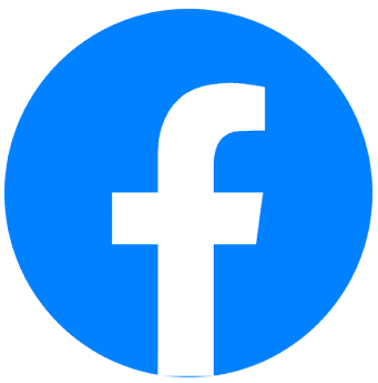 Blue circle with a white Facebook “f” logo