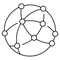 A network of connected circles and lines, resembling a complex web or three-dimensional structure.