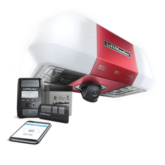 White and red security camera with DVR, monitor, keypad, remote, and smartphone app controls