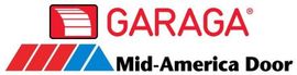 GARAGA and Mid-America Door logos in red, white, and blue on a white background