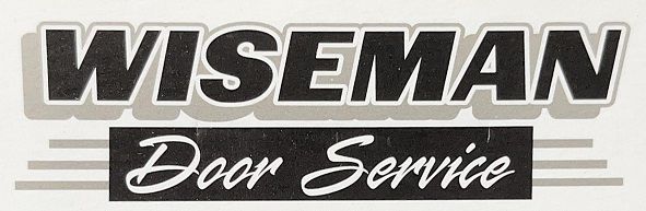 WISEMAN Door Service logo in bold black and white script with gray stripes underneath