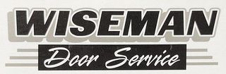 WISEMAN Door Service logo in bold black and white script with gray stripes underneath