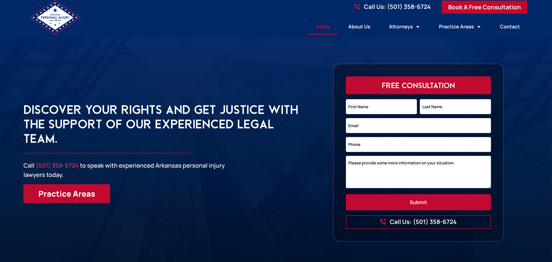 Example of a professional law firm website with lead generation tools and SEO optimization.