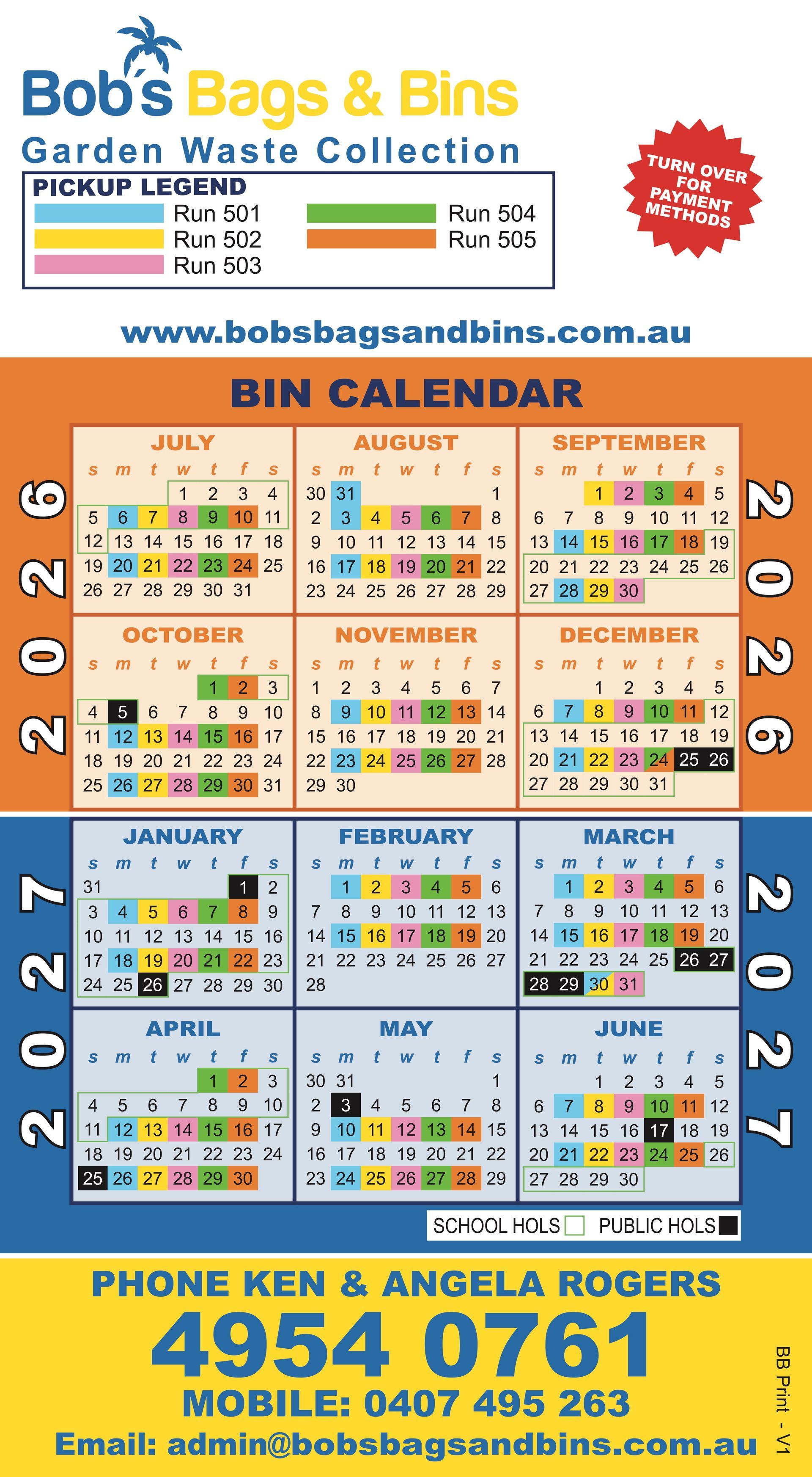 Calendar 1 — Bobs Bags & Bins in Mackay, QLD