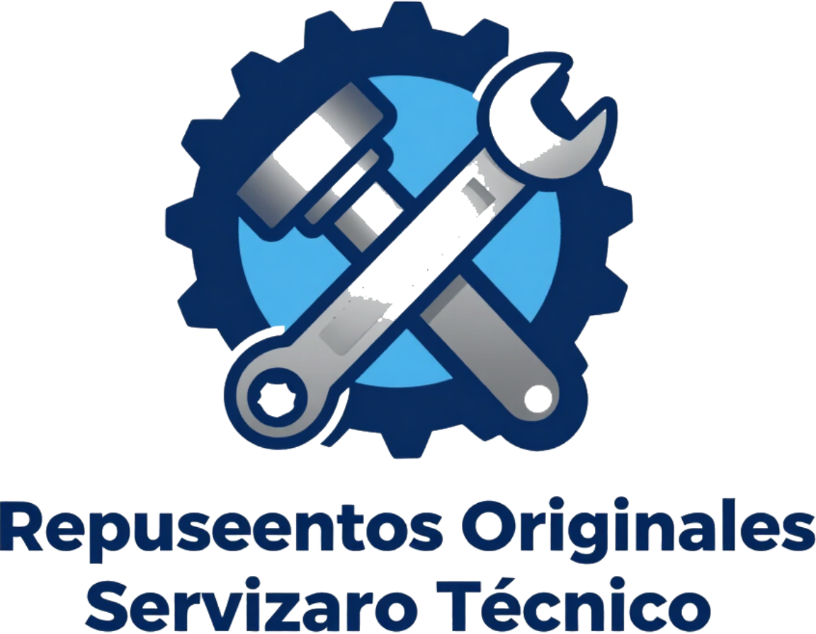 Logo azul de servicio técnico con llave y destornillador cruzados y texto “Repuseentos Originales Servizaro Técnico”