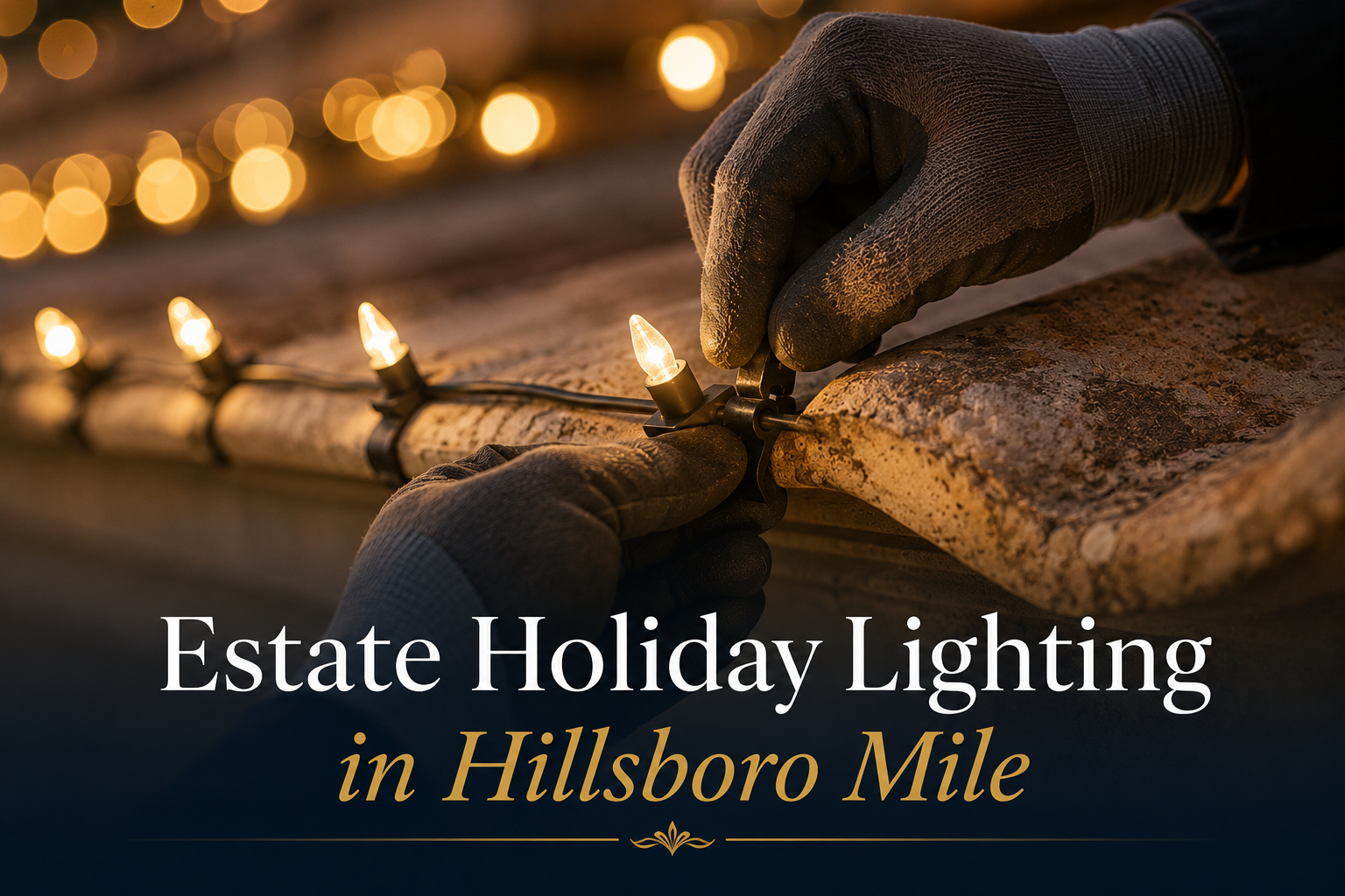 Estate holiday lighting installation detail in Hillsboro Mile, Florida