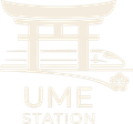 UME Station logo with a stylized Japanese torii gate in light beige tones