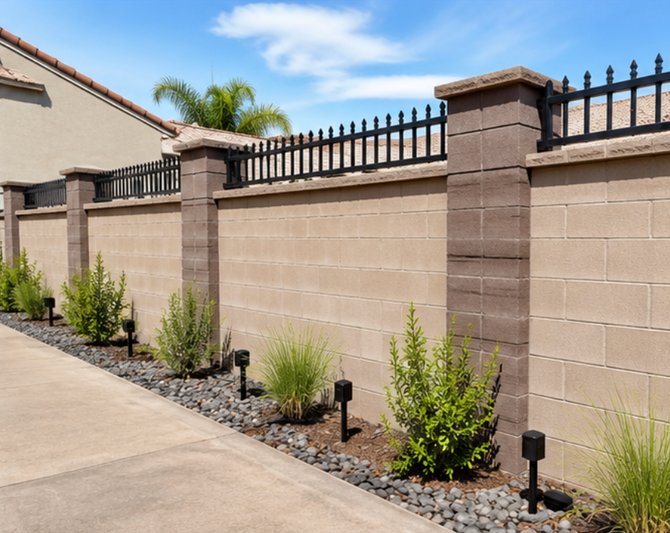 Gray retaining wall made of stacked blocks alongside a paved road, holding back a hillside.