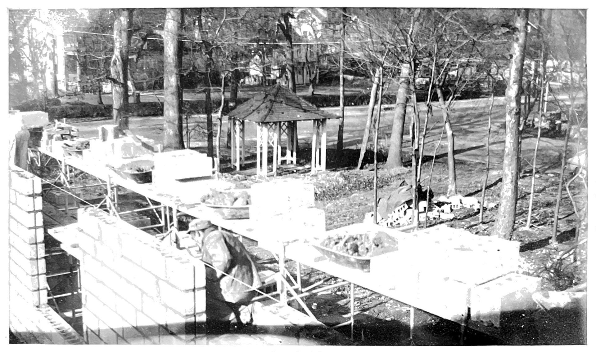 Whitting Funeral Home History. Under construction. Whitting Funeral Home interior walls and chimney being constructed. Long Island Funeral Home.