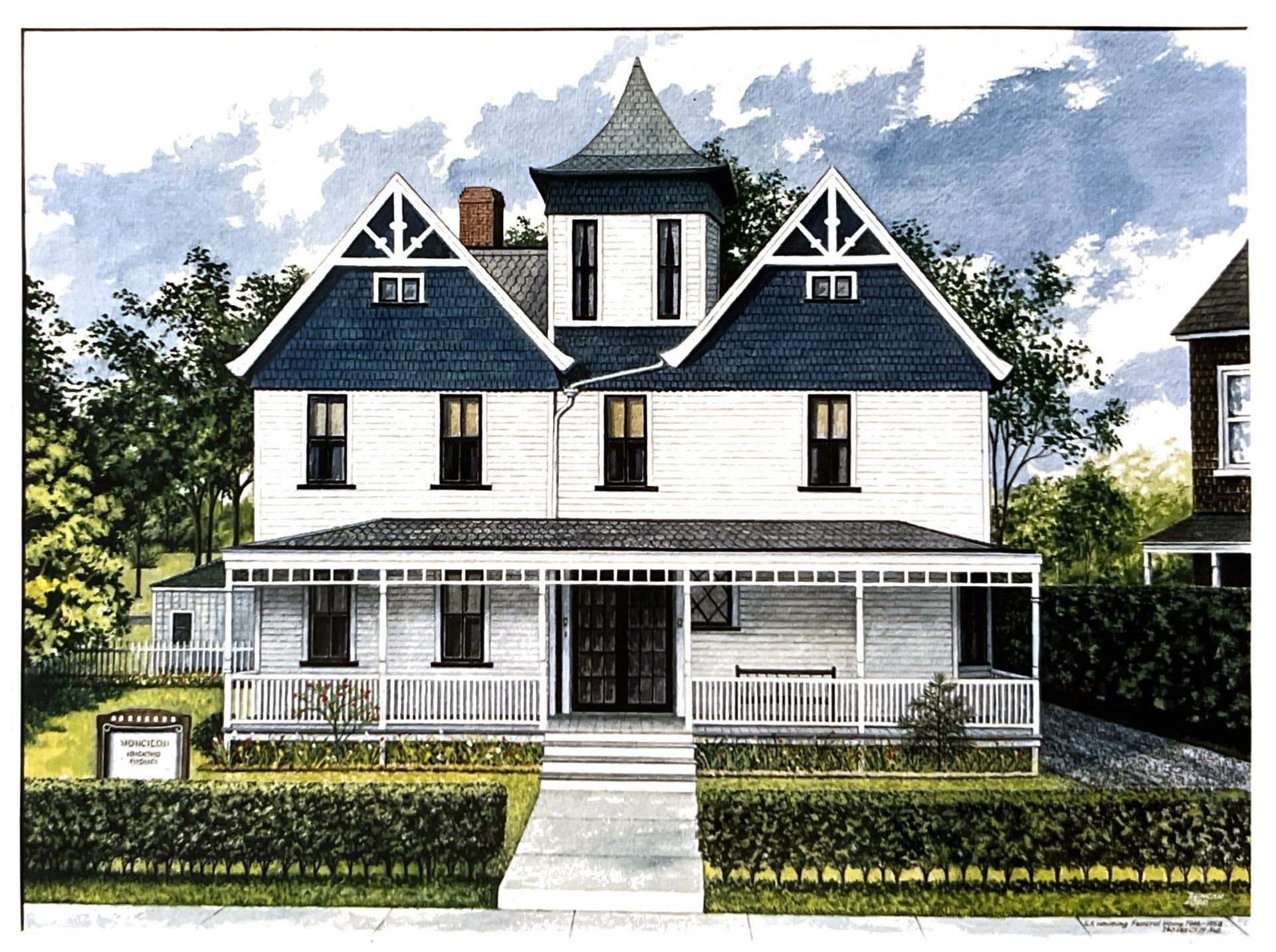 Painting of S.F. Whitting Funeral Home in 1952. Funeral Home in Sea Cliff, NY.