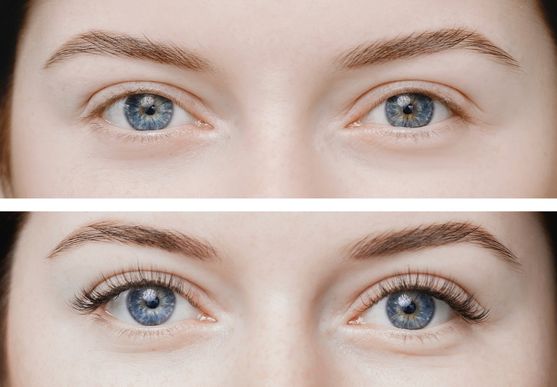 a woman before and after getting classic lashes