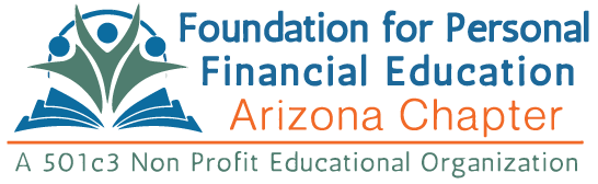Foundation for Personal Financial Education Arizona Chapter logo with teal book and text
