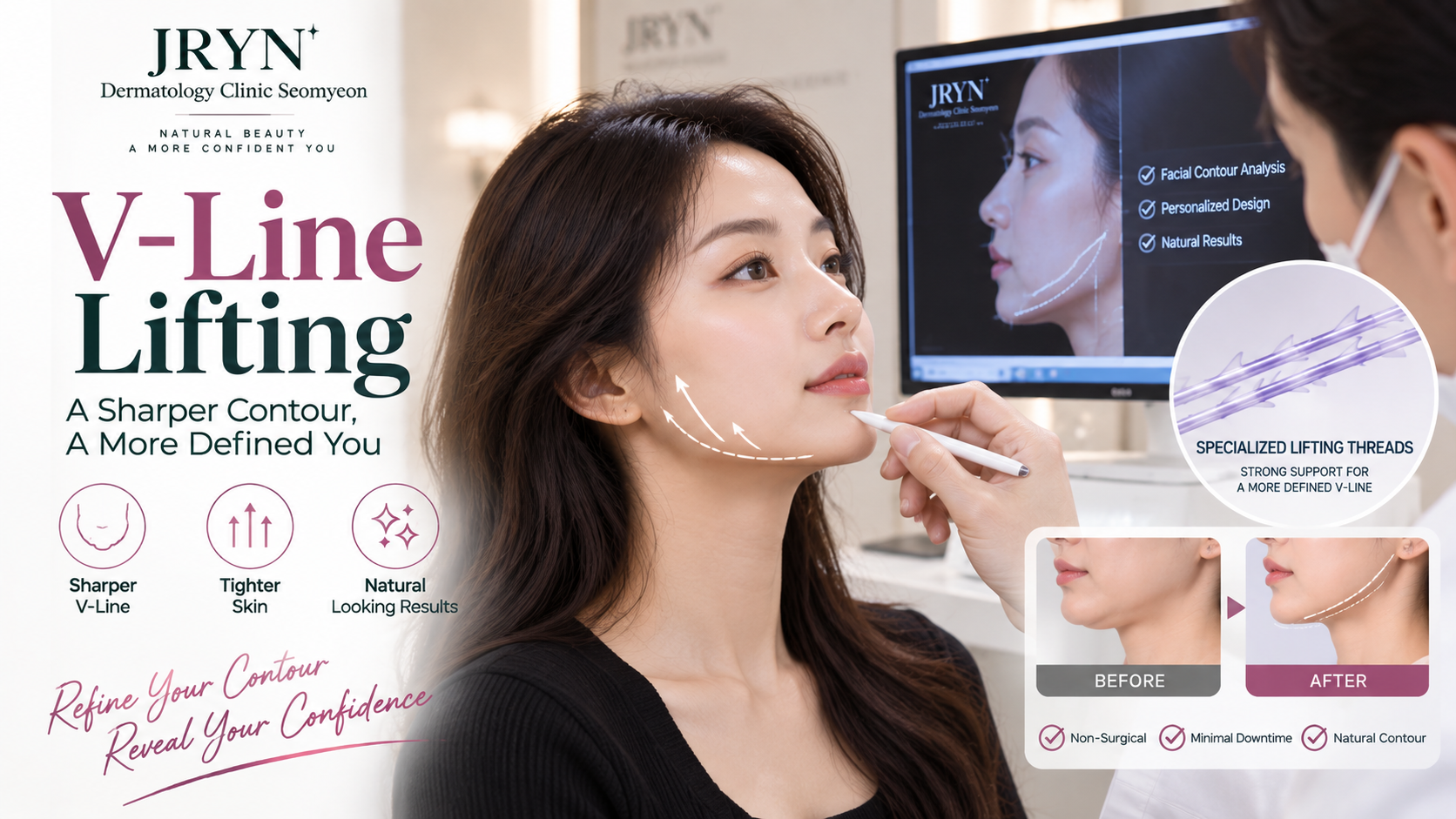 V-Line Lifting procedure and facial contour care at JRYN Seomyeon Dermatology Clinic Busan