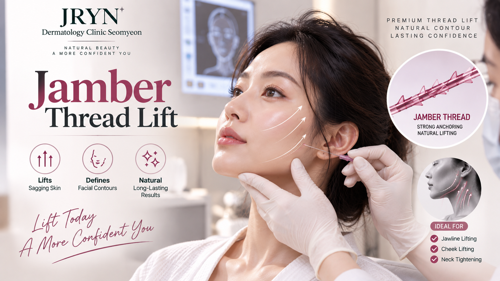 Jamber Thread Lift procedure and facial lifting care at JRYN Seomyeon Dermatology Clinic Busan