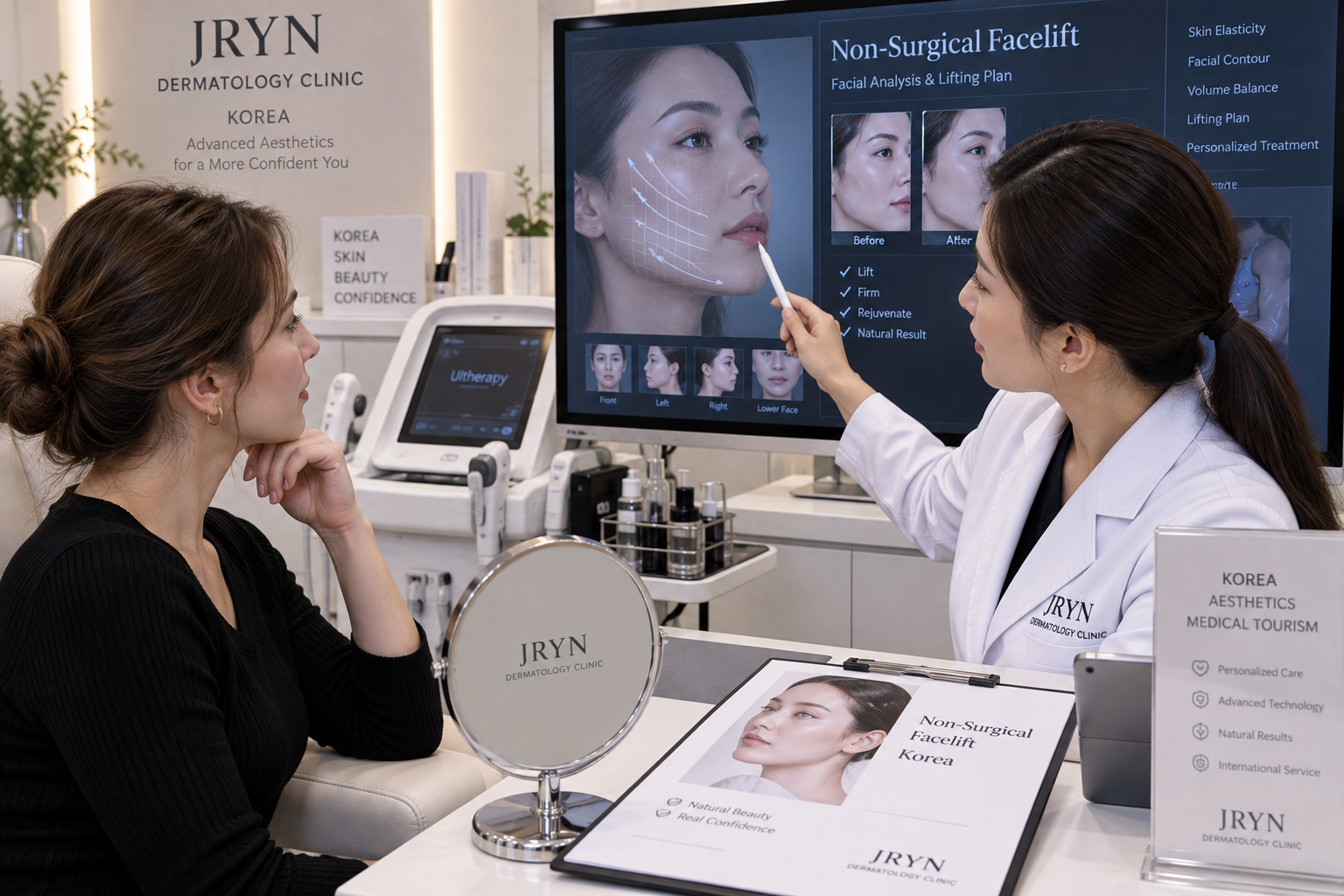 Non-surgical facelift in Korea at JRYN Seomyeon Dermatology Clinic