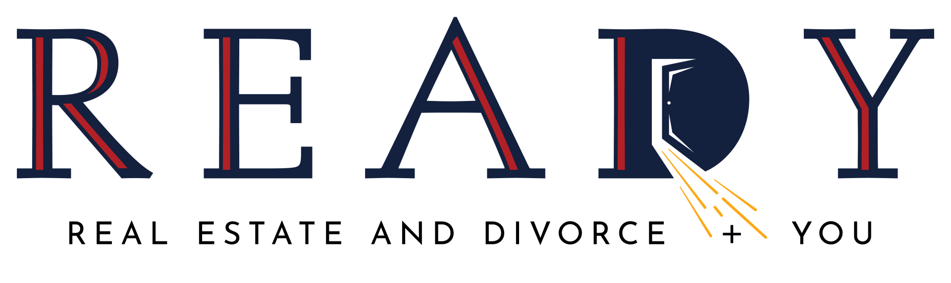 READY real estate and divorce logo in navy and gold with a house roof forming the letter D